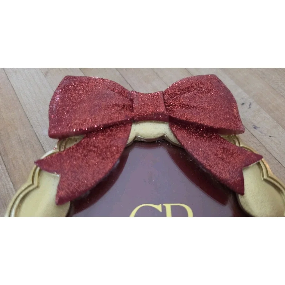 Chase Bailey 4x6 Photo Frame Gold Scalloped Oval Red Bow Cottagecore Nursery